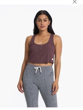 Vuori Ribbed Henley Crop Tank - Plum Brown